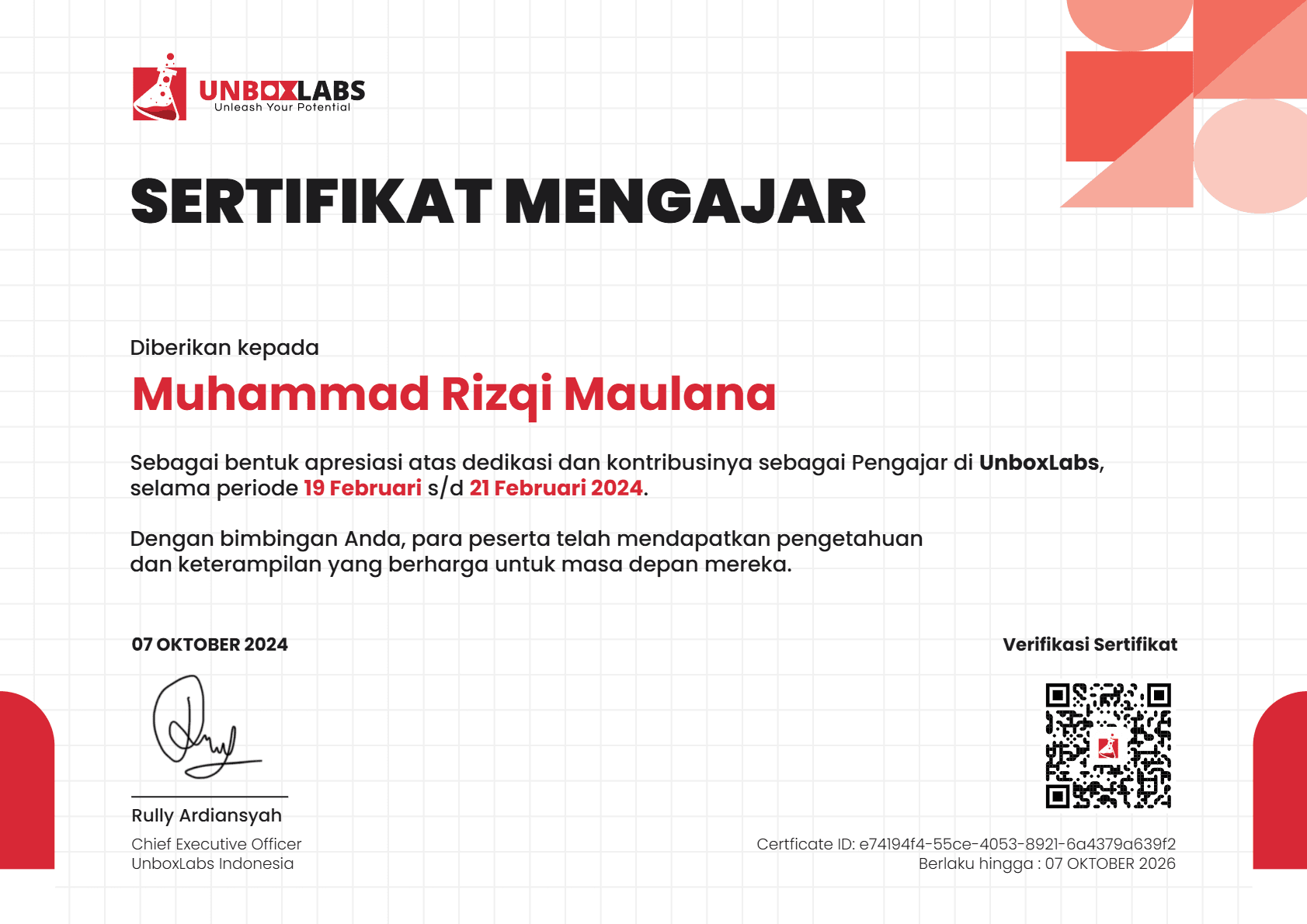 teaching certificate